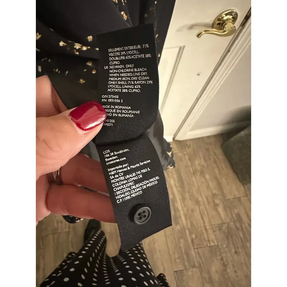 COS Women's Black Fully Lined Handkerchief Asymmetric Midi Dress Size 14 - Picture 8 of 12